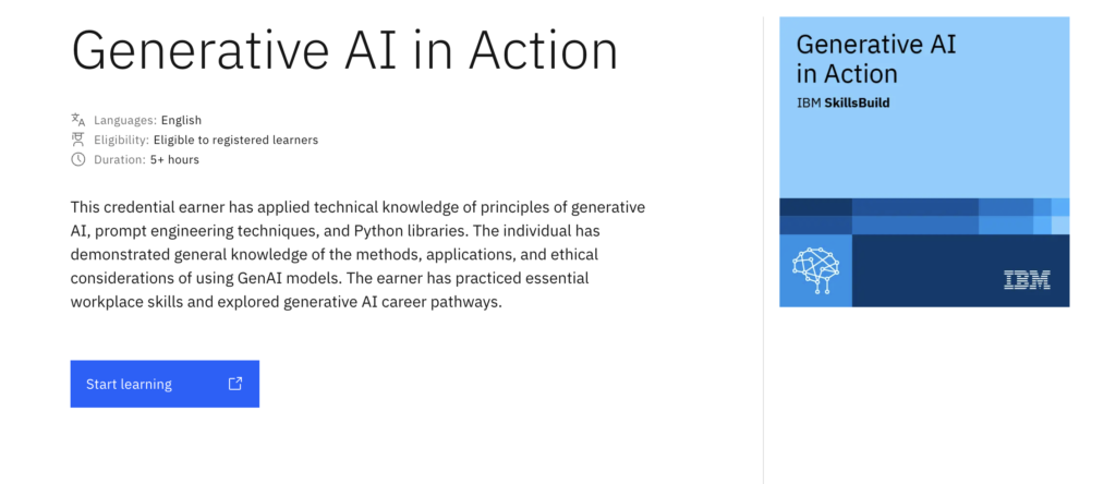 IBM course page titled “Generative AI in Action.”